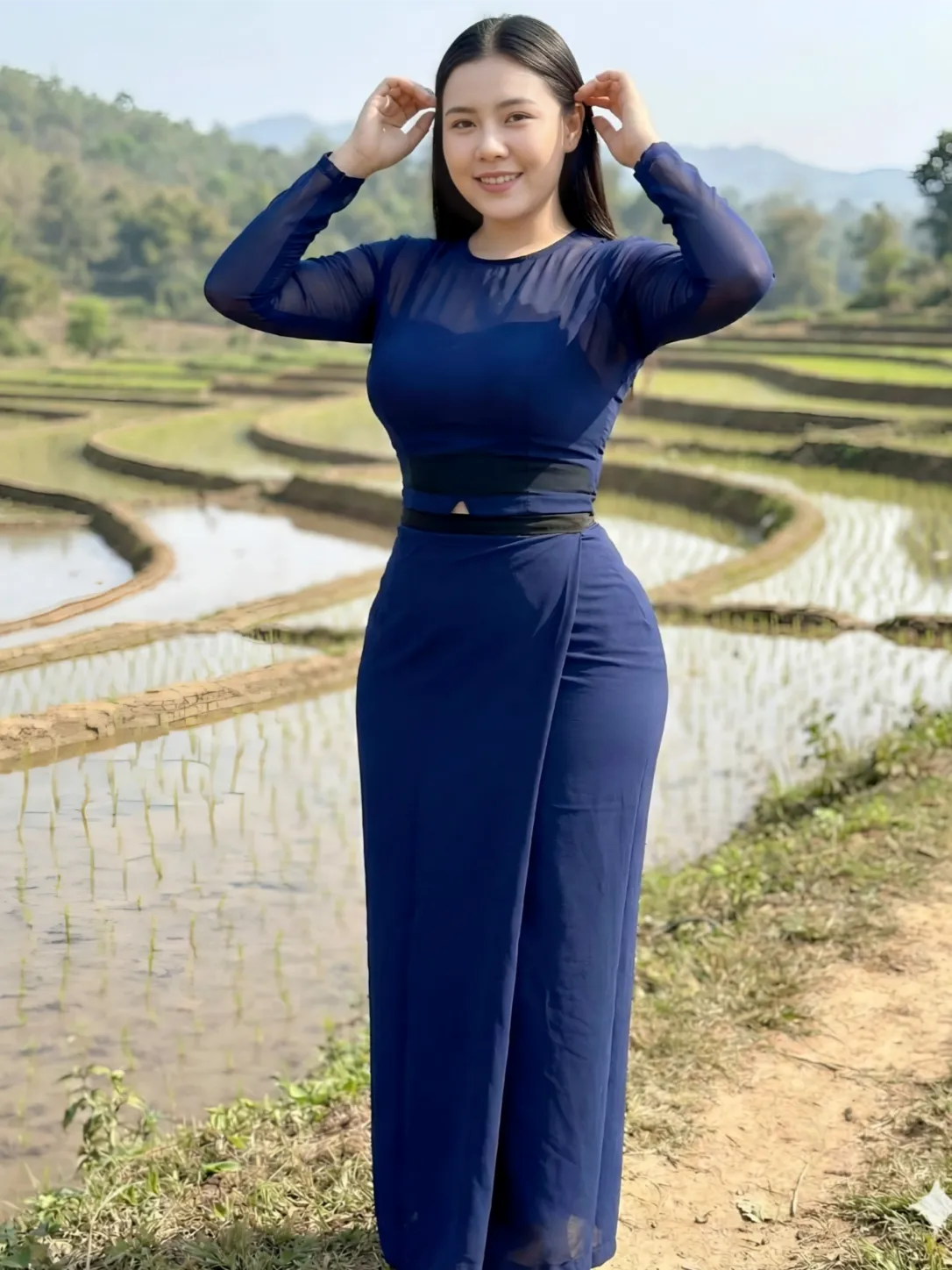 Modest traditional outfit in Village & Field Outfit Ideas setting, natural colors, soft daylight, family-friendly.