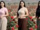 Modest Myanmar traditional outfit, 10 top with 10 longyi, natural daylight, standing pose.